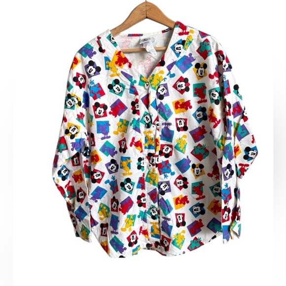 Vintage 90s Mickey and Co. Button Down PJ Top Medium - Picture 1 of 8
